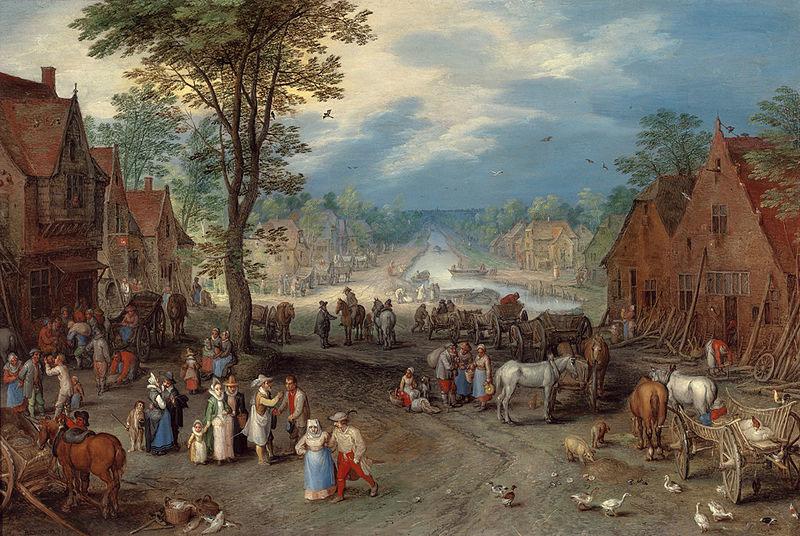 Jan Brueghel The Elder Village Scene with a Canal, oil painting picture
